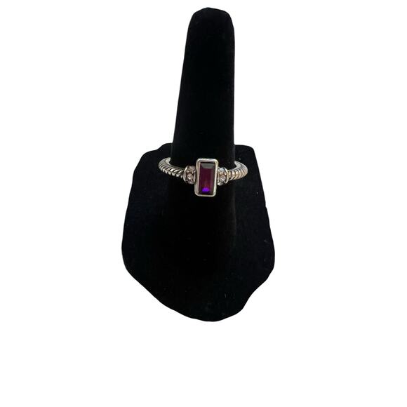 BRIGHTON MODERNA SWAROVSKI CYRSTAL RING PURPLE & CLEAR CRYSTALS SILVER PLATED - Picture 1 of 8